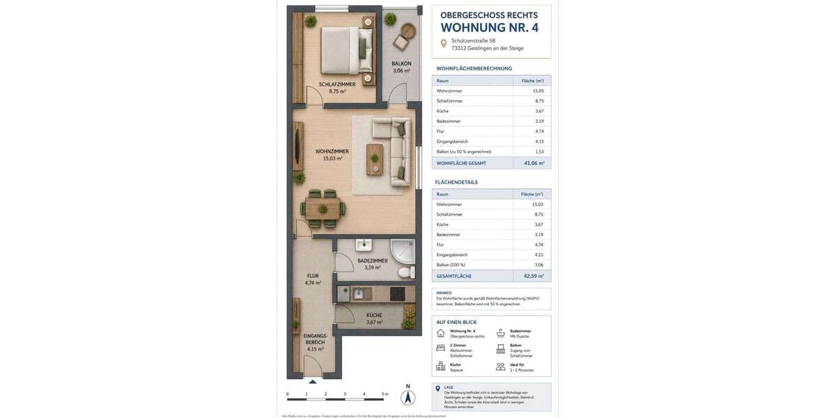 Etagenwohnung Geislingen - 2 Zimmer, 43 m&sup2;, 600&euro; | Angebot:26989541
